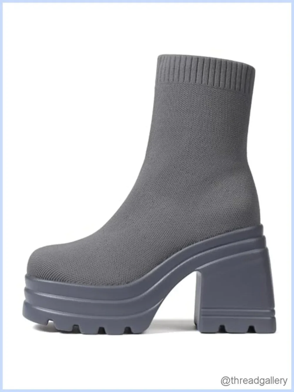 Comfortable Square Toe Slip On Stretch Knit Platform Block Heel Ankle Boots